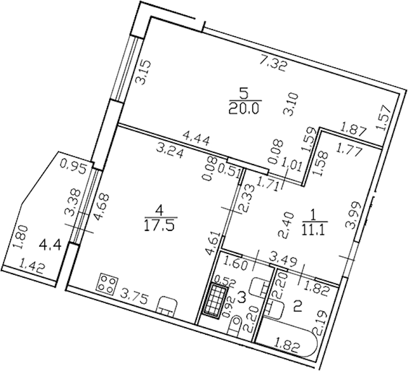 1-комнатная квартира 56.9 м², 4/8 эт., ЖК «Lotos club»